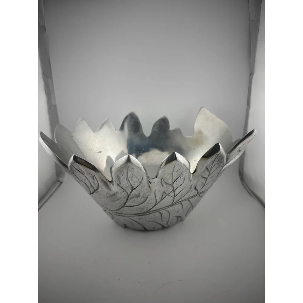 Pottery Barn Barona Silver Leaf Decorative Bowl‎ Centerpiece Home Decor